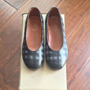 Plaid Black Hand-painted Girls Leather Flats